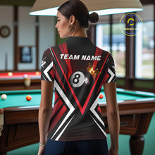 Load image into Gallery viewer, Personalized Crown 8 Ball Pool Black And Red Polo Shirts For Women, Custom Billiard Team Apparel NYN3293