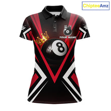 Load image into Gallery viewer, Crown 8 ball black and red women billiard polo shirt custom team design