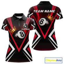 Load image into Gallery viewer, Crown 8 ball black and red women billiard polo shirt custom team design