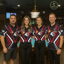 Load image into Gallery viewer, Personalized Crown 8 Ball Pool Black And Red Polo Shirts For Women, Custom Billiard Team Apparel NYN3293