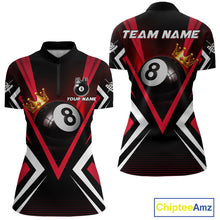 Load image into Gallery viewer, Crown 8 ball black and red women billiard 1/4-zip shirt custom team design