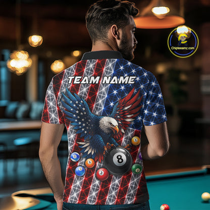 Lightning Thunder US Flag Mens Billiard Polo Shirts Custom Eagle 8 Ball Billiard Team Apparel NYN3298
