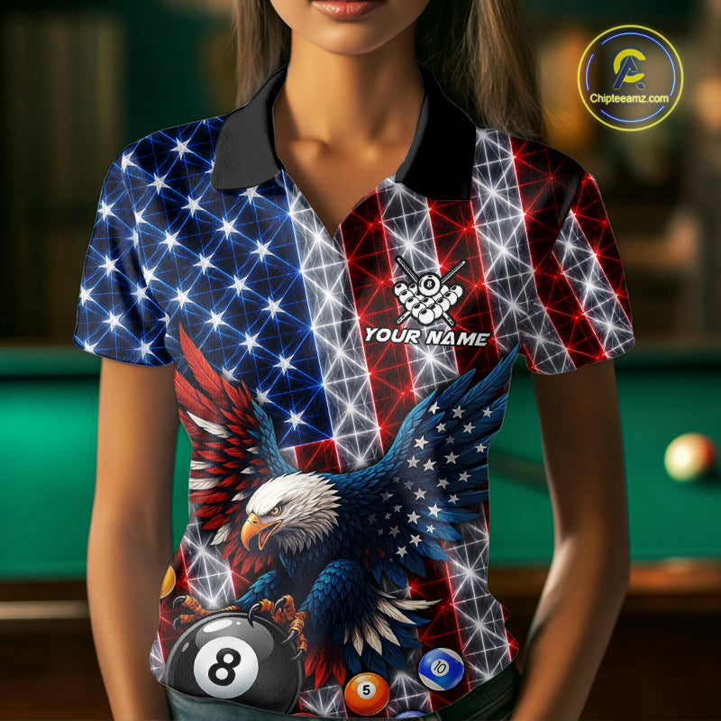 Lightning Thunder US Flag Women Billiard Polo Shirts Custom Eagle 8 Ball Billiard Team Apparel NYN3298