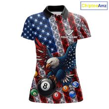Load image into Gallery viewer, Lightning thunder American flag eagle billiard polo shirt for women