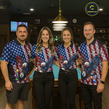 Load image into Gallery viewer, Lightning Thunder US Flag Women Billiard Polo Shirts Custom Eagle 8 Ball Billiard Team Apparel NYN3298