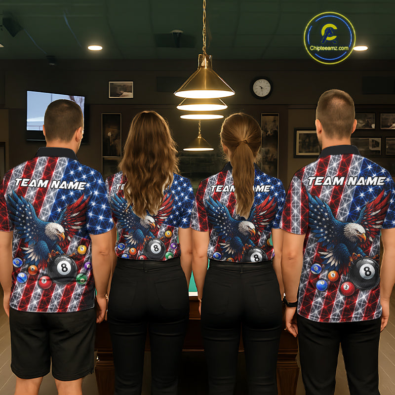 Lightning Thunder US Flag Mens Billiard Polo Shirts Custom Eagle 8 Ball Billiard Team Apparel NYN3298