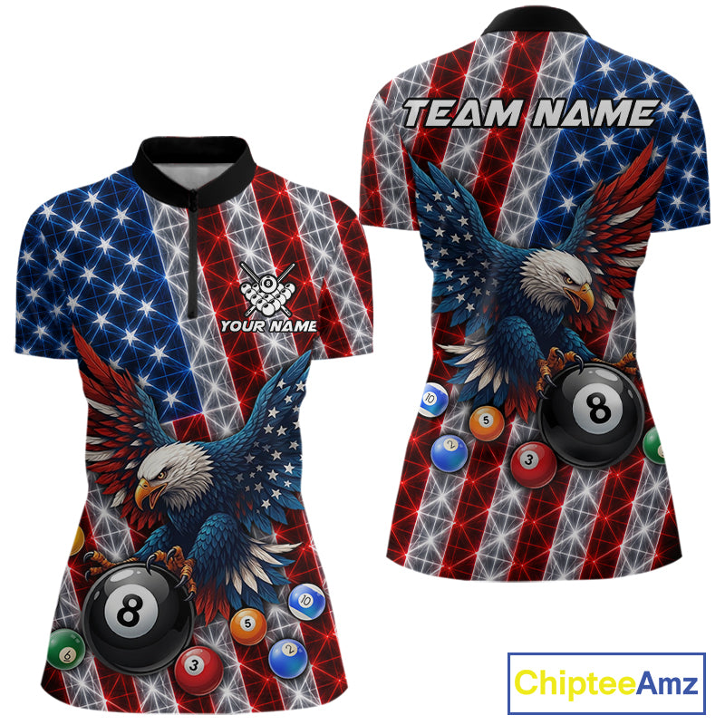 Lightning thunder American flag eagle billiard 1/4-zip shirt for women