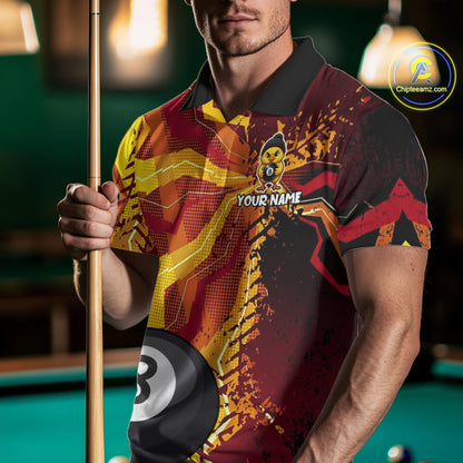 Yellow And Red Splatter 8 Ball Pool Billiard Shirts For Men Custom Funny Duck Billiard Team Apparel NYN3300