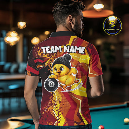 Yellow And Red Splatter 8 Ball Pool Billiard Shirts For Men Custom Funny Duck Billiard Team Apparel NYN3300