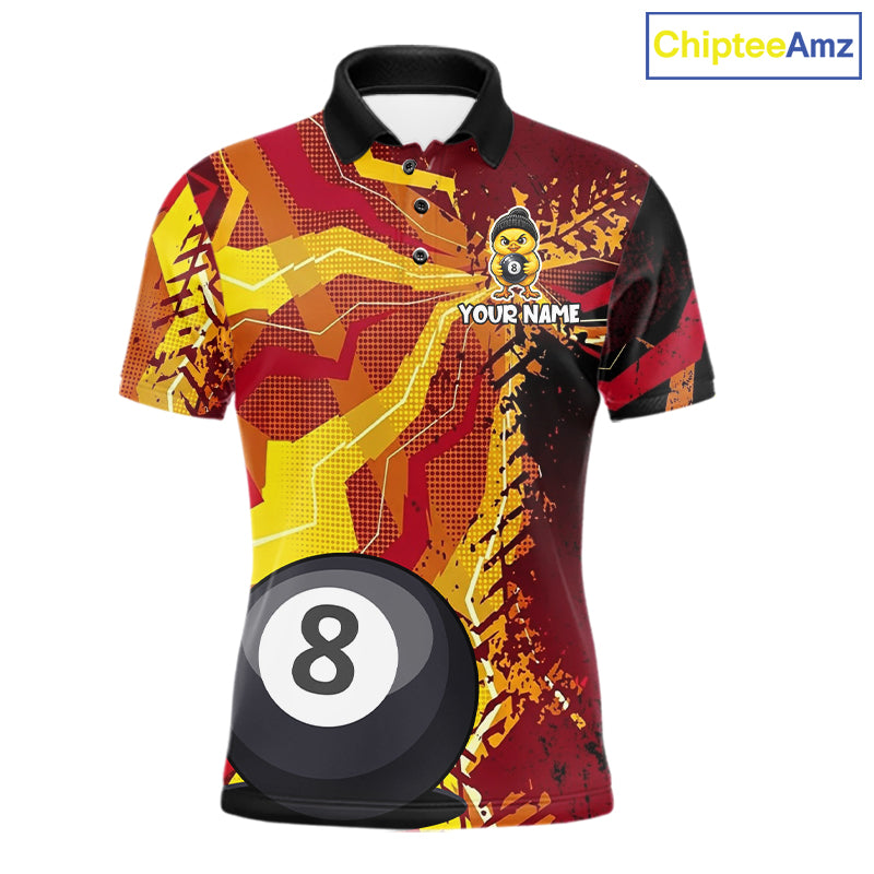 Yellow red splatter duck 8 ball billiard polo shirt for men funny design