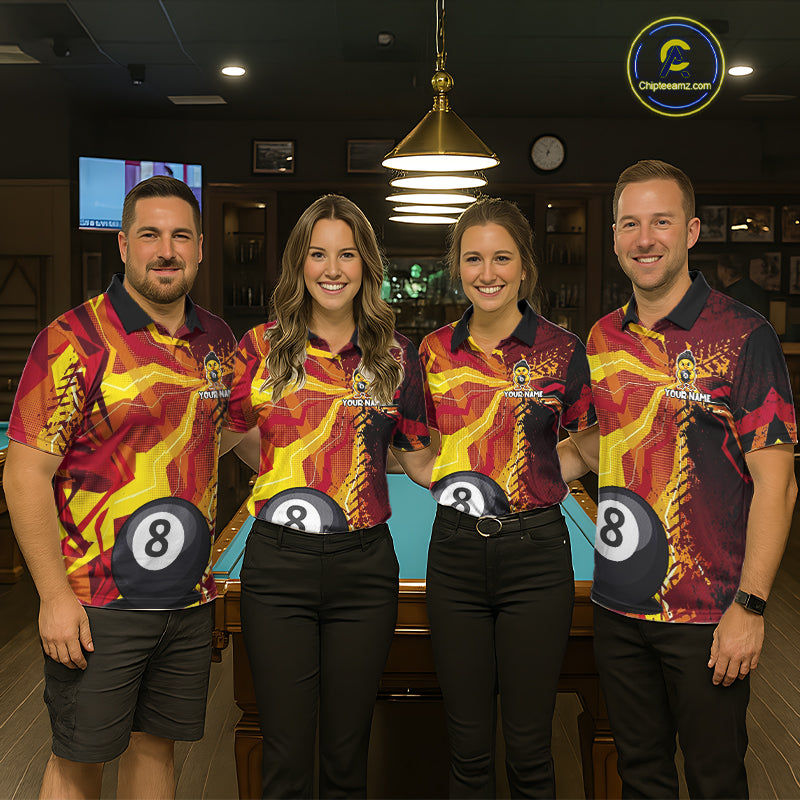 Yellow And Red Splatter 8 Ball Pool Billiard Shirts For Men Custom Funny Duck Billiard Team Apparel NYN3300