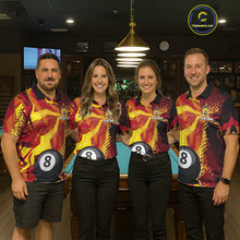 Load image into Gallery viewer, Yellow And Red Splatter 8 Ball Pool Billiard Shirts For Men Custom Funny Duck Billiard Team Apparel NYN3300