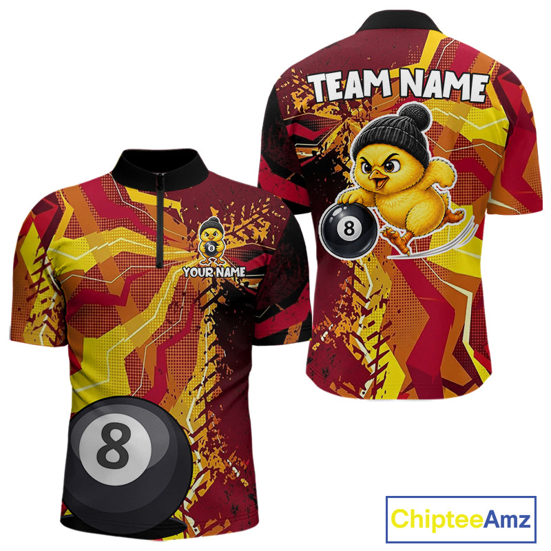 Yellow red splatter duck 8 ball billiard 1/4-zip shirt for men funny design