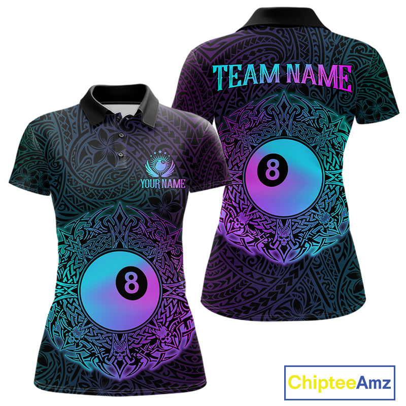 Custom Blue & Purple Tribal 8 Ball Billiard Jersey For Women Billiard Clothes Billiard Team Shirts NYN2924