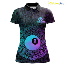 Load image into Gallery viewer, Custom Blue &amp; Purple Tribal 8 Ball Billiard Jersey For Women Billiard Clothes Billiard Team Shirts NYN2924