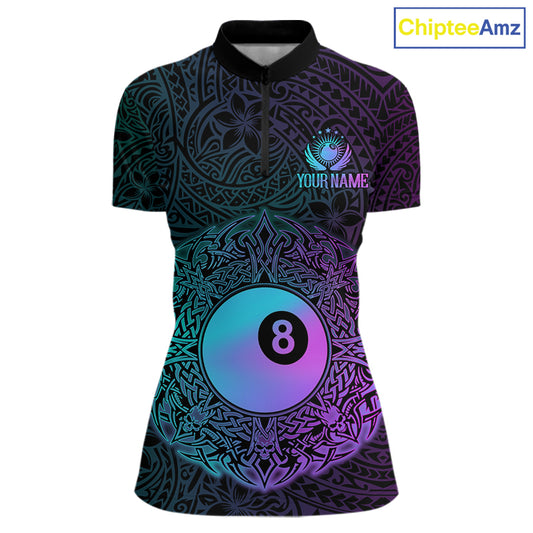 Custom Blue & Purple Tribal 8 Ball Billiard Jersey For Women Billiard Clothes Billiard Team Shirts NYN2924