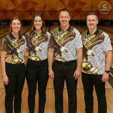 Load image into Gallery viewer, Black And Gold Tribal Bowling Jersey For Men Custom Eagle Tribal Team Shirts Bowling League NYN2927