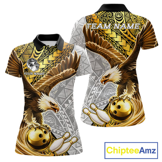 Black And Gold Tribal Bowling Jersey For Women Custom Eagle Tribal Team Shirts Bowling League NYN2927