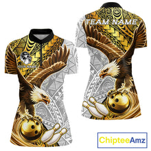 Load image into Gallery viewer, Black And Gold Tribal Bowling Jersey For Women Custom Eagle Tribal Team Shirts Bowling League NYN2927