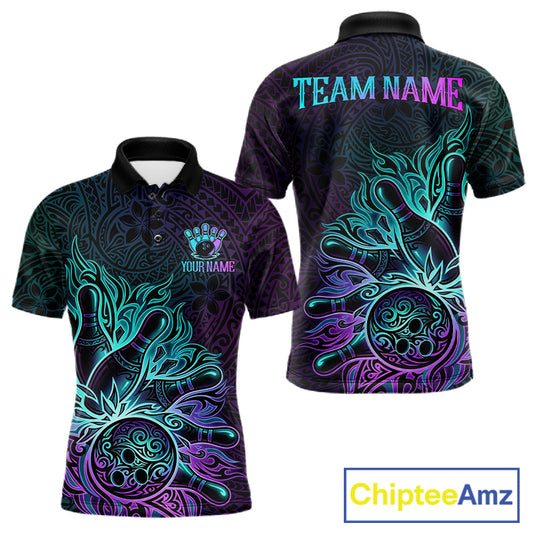 Blue & Purple Tribal Pattern Bowling Ball Jersey For Men Custom Tribal Team Shirts Bowling League NYN2928