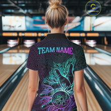 Load image into Gallery viewer, Blue &amp; Purple Tribal Pattern Bowling Ball Jersey For Women Custom Tribal Team Shirts Bowling League NYN2928