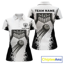 Load image into Gallery viewer, White And Grunge Black Bowling Jerseys For Women Custom Bowling Polo 1/4-Zip Shirt, Gift For Bowlers NYN3127