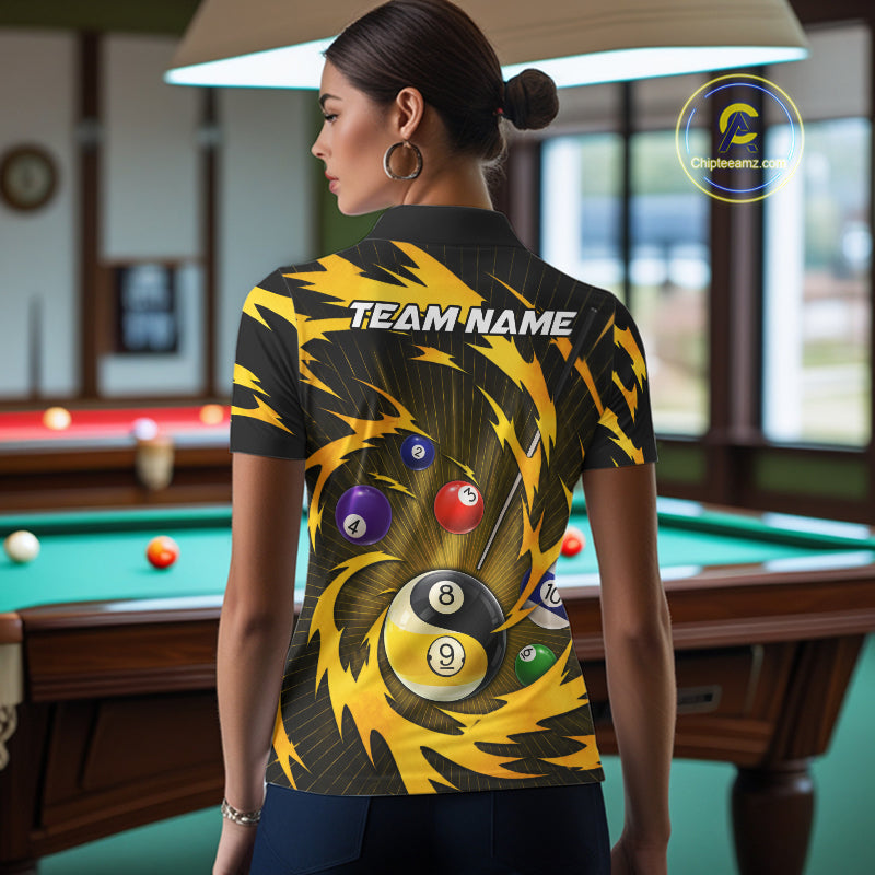 Yellow Tornado Yin Yang Ball Women Billiard Pool Shirts Custom 8 Ball And 9 Ball Billiard Team Jersey NYN3303