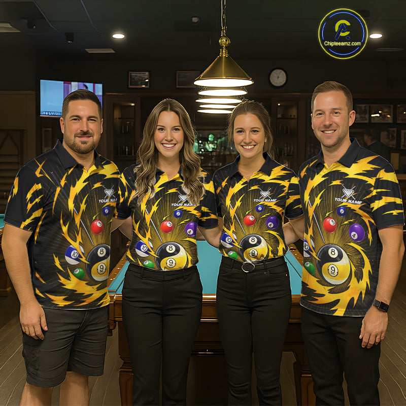 Yellow Tornado Yin Yang Ball Mens Billiard Pool Shirts Custom 8 Ball And 9 Ball Billiard Team Jersey NYN3303