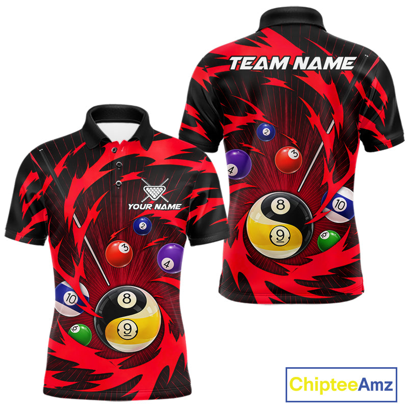 Red tornado yin yang pool shirt for men custom polo billiard team jersey