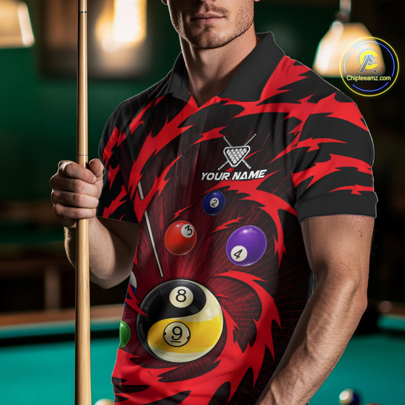 Red Tornado Yin Yang Ball Mens Billiard Pool Shirts Custom 8 Ball And 9 Ball Billiard Team Jersey NYN3304