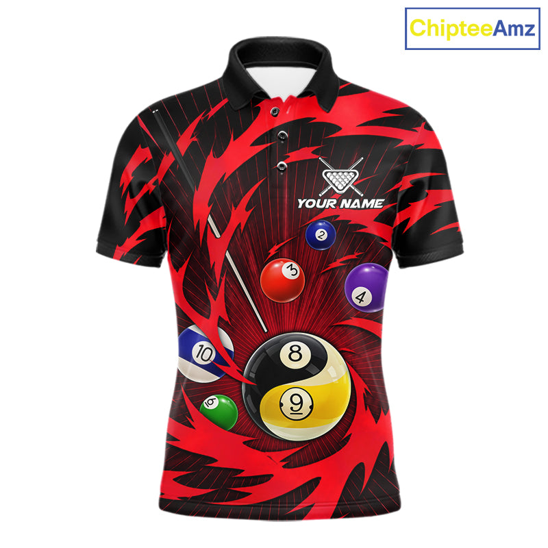 Red tornado yin yang pool shirt for men custom polo billiard team jersey