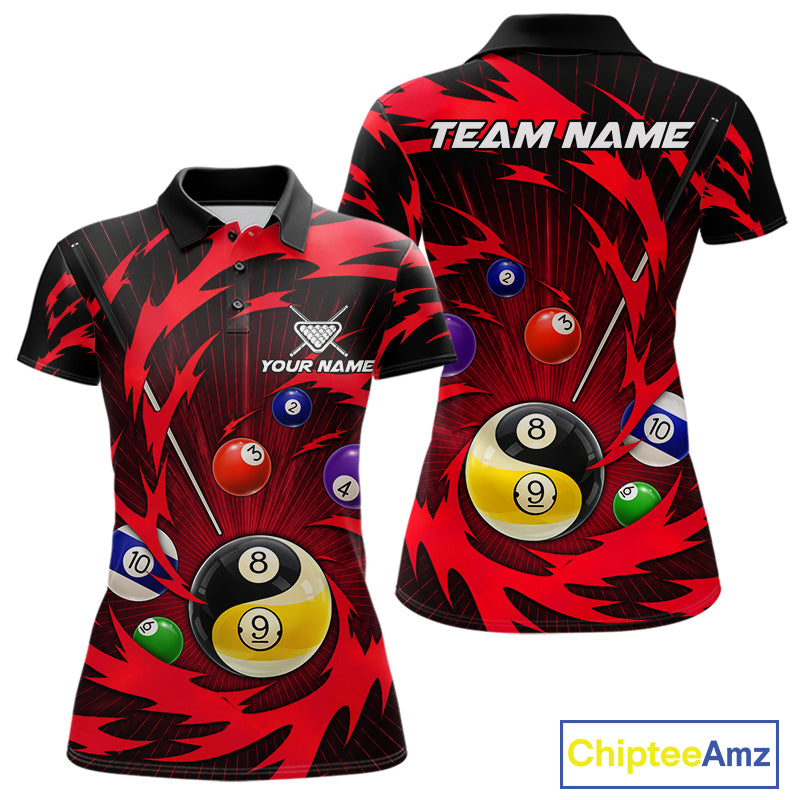 Red tornado yin yang pool shirt for women custom polo billiard team jersey