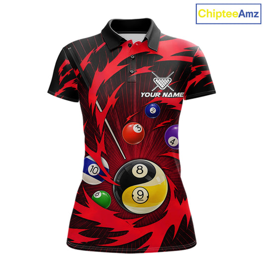 Red tornado yin yang pool shirt for women custom polo billiard team jersey
