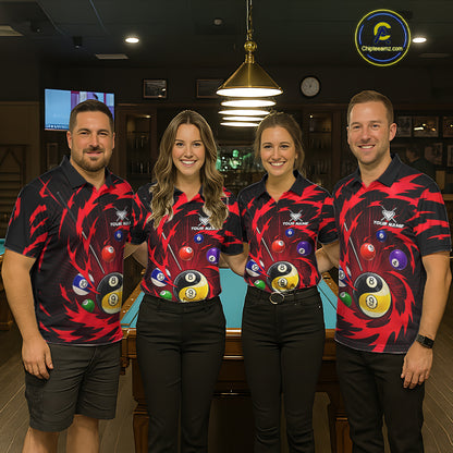 Red Tornado Yin Yang Ball Mens Billiard Pool Shirts Custom 8 Ball And 9 Ball Billiard Team Jersey NYN3304