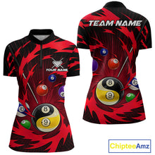 Load image into Gallery viewer, Red tornado yin yang pool shirt for women custom 1/4-zip billiard team jersey