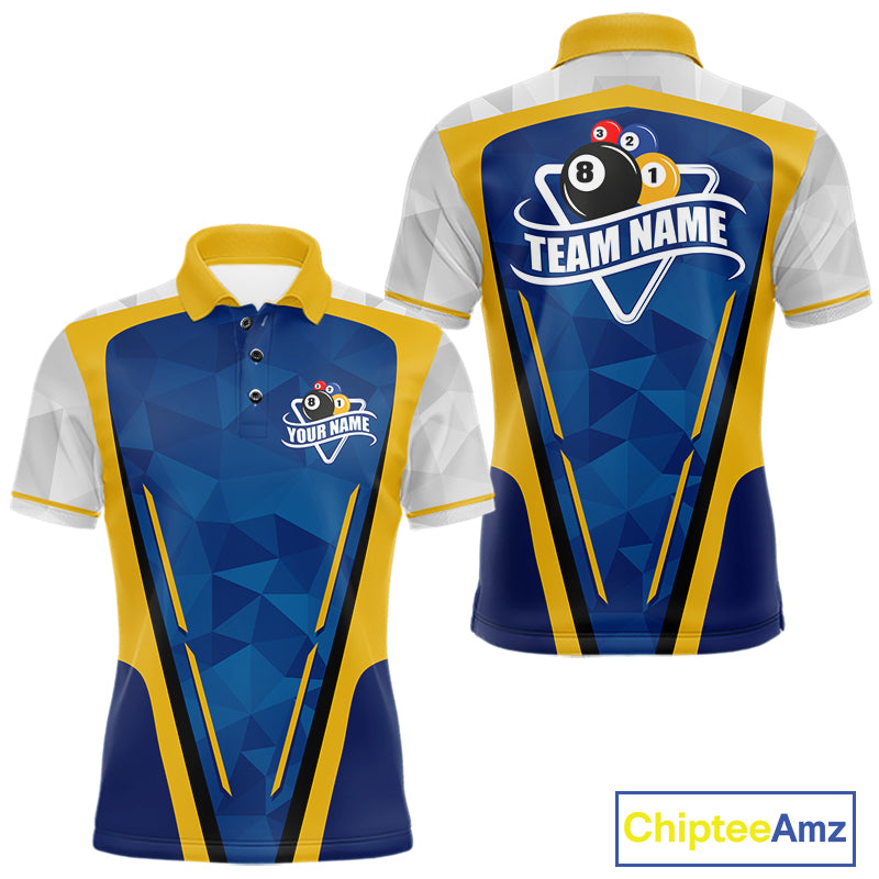 Yellow and blue geometric billiard polo shirt for men custom team jersey