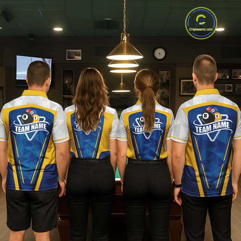 Yellow And Blue Geometric Women Billiard Shirts Custom Polo & 1/4-Zip Billiard Team Jersey NYN3306