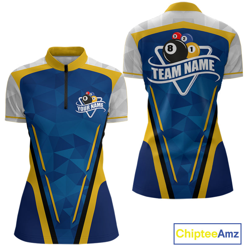 Yellow and blue geometric billiard 1/4-zip shirt for women custom team jersey