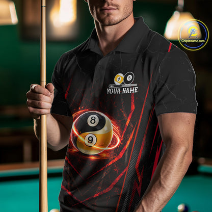 Lightning Yin Yang Black And Red Mens Billiard Pool Shirts Custom Grunge Billiard Team Jersey NYN3308