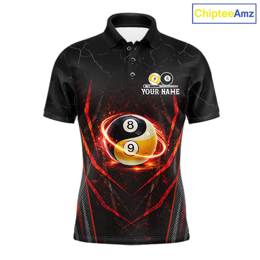 Black and red lightning yin yang billiard polo shirt for men custom pool jersey