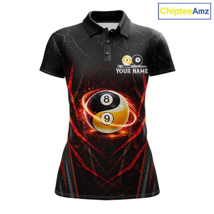 Black and red lightning yin yang billiard polo shirt for women custom pool jersey