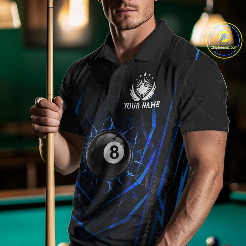 Black And Blue Broken Glass 8 Ball Mens Billiard Pool Shirts Custom Billiard Team Jersey NYN3309