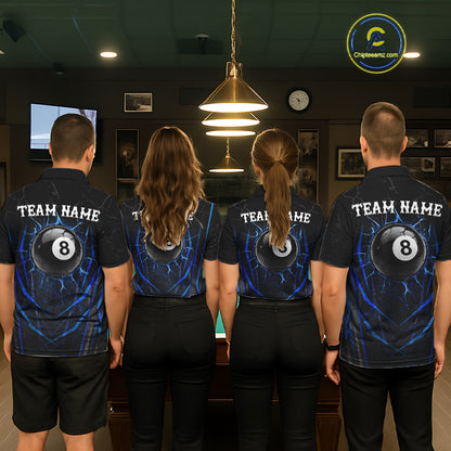 Black And Blue Broken Glass 8 Ball Mens Billiard Pool Shirts Custom Billiard Team Jersey NYN3309