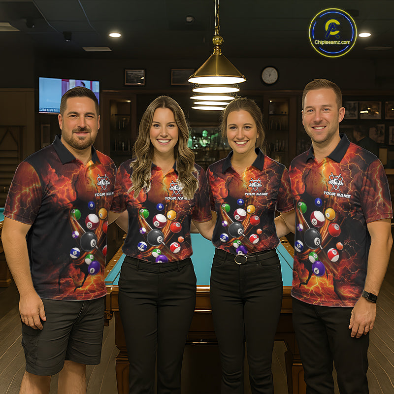 Cobra 8 Ball Cracked Thunder Lightning Billiard Shirts For Men Custom Billiard Team Jersey | Orange NYN3311