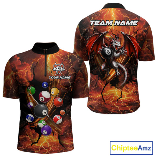 Dragon 8 ball cracked lightning billiard 1/4-zip shirt for men custom team jersey