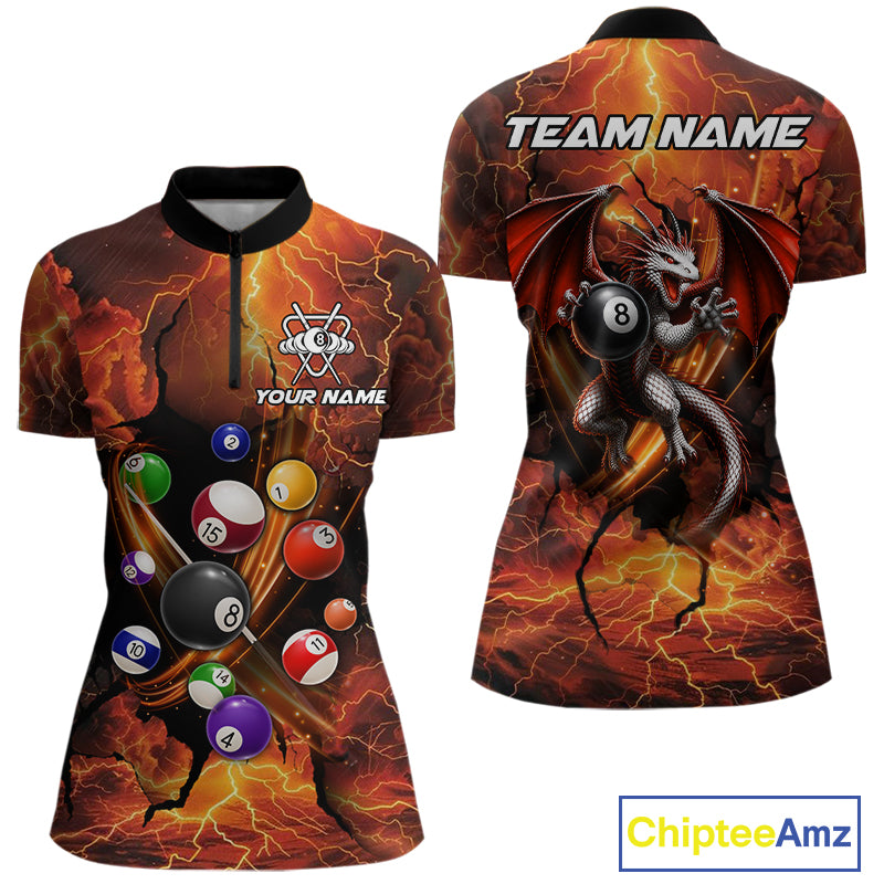 Dragon 8 ball cracked lightning billiard 1/4-zip shirt for women custom team jersey