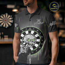 Load image into Gallery viewer, Custom Grey &amp; Green Dartboard Funny Skeleton Dart Men Polo Jerseys Dart Team Shirts NYN1752