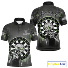 Load image into Gallery viewer, Custom Grey &amp; Green Dartboard Funny Skeleton Dart Men Polo Jerseys Dart Team Shirts NYN1752