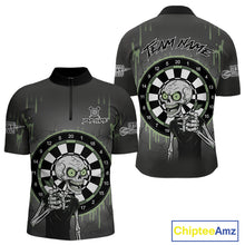 Load image into Gallery viewer, Custom Grey &amp; Green Dartboard Funny Skeleton Dart Men Quarter-Zip Jerseys Dart Team Shirts NYN1752