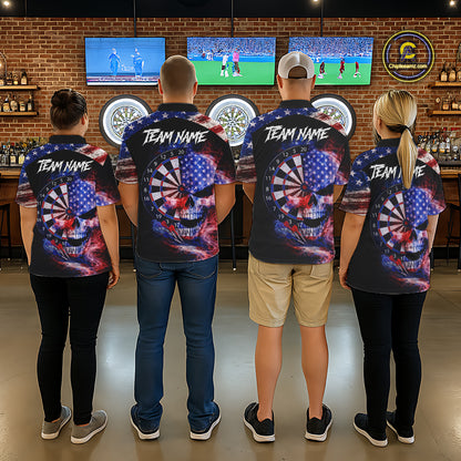 Smoke US Flag Skull Dartboard Men Darts Polo Shirt Custom Retro Patriotic Darts Jerseys NYN2550